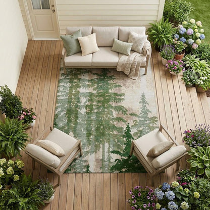 8' X 10' Green And Beige Floral Washable Indoor Outdoor Area Rug HomeRoots
