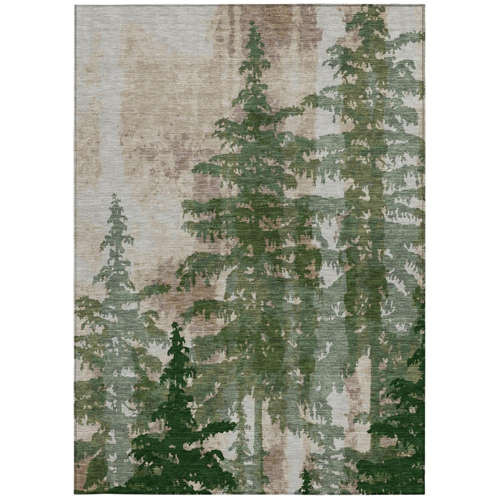 8' X 10' Green And Beige Floral Washable Indoor Outdoor Area Rug — view 6