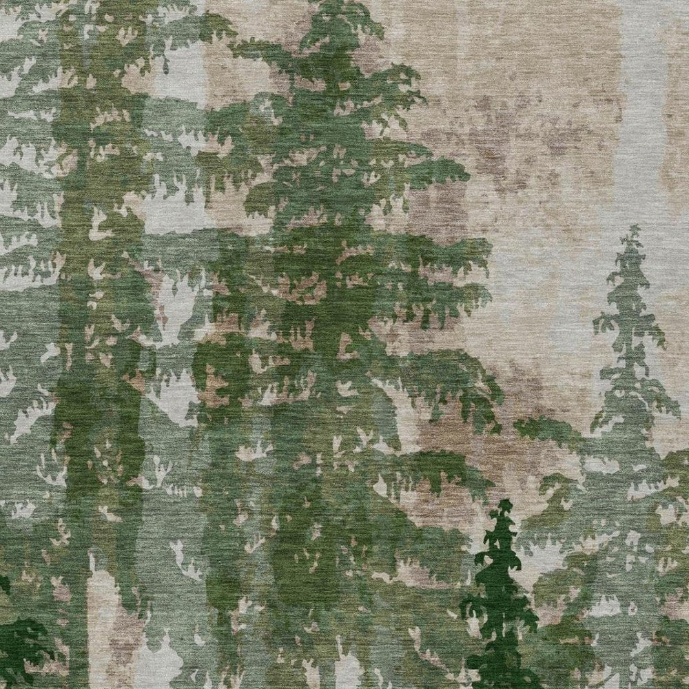 8' X 10' Green And Beige Floral Washable Indoor Outdoor Area Rug — view 7