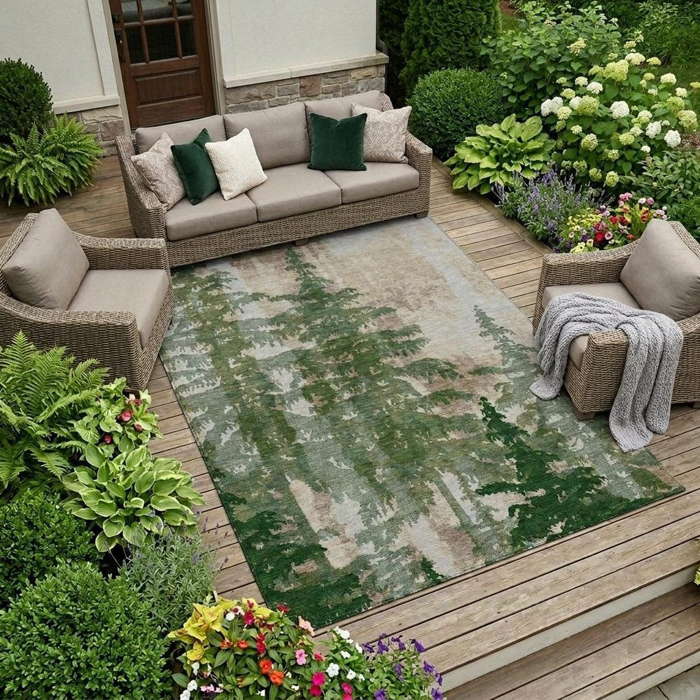 9' X 12' Green And Beige Floral Washable Indoor Outdoor Area Rug HomeRoots