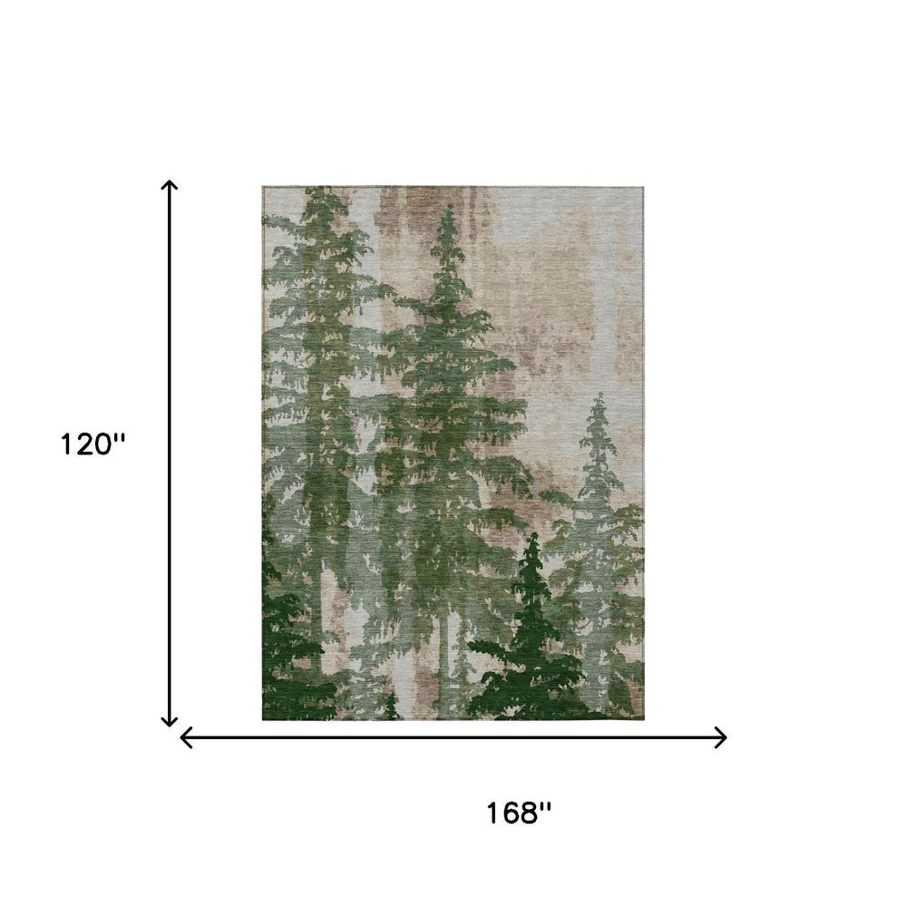 10' X 14' Green And Beige Floral Washable Indoor Outdoor Area Rug HomeRoots