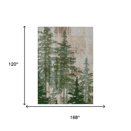 10' X 14' Green And Beige Floral Washable Indoor Outdoor Area Rug HomeRoots