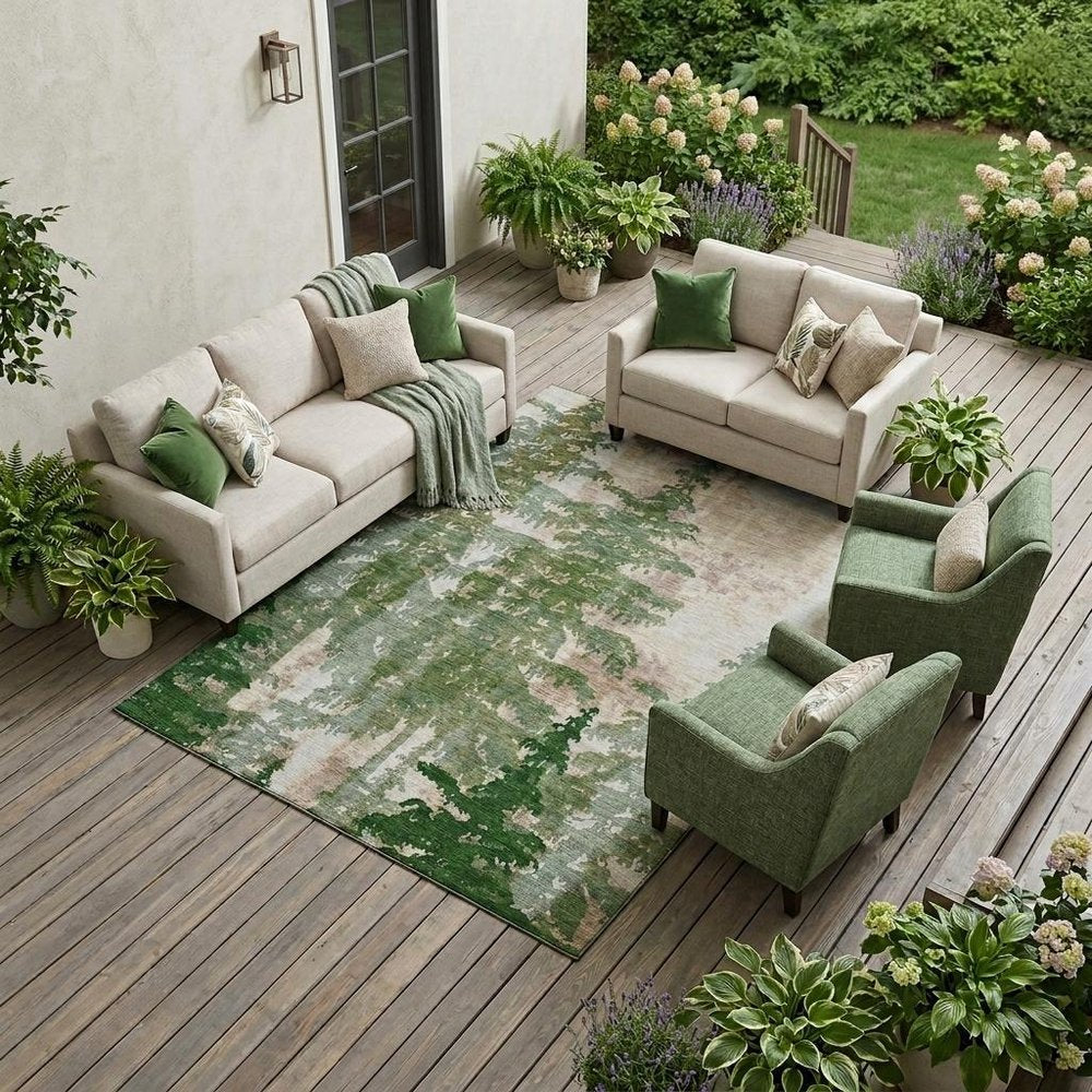 10' X 14' Green And Beige Floral Washable Indoor Outdoor Area Rug HomeRoots