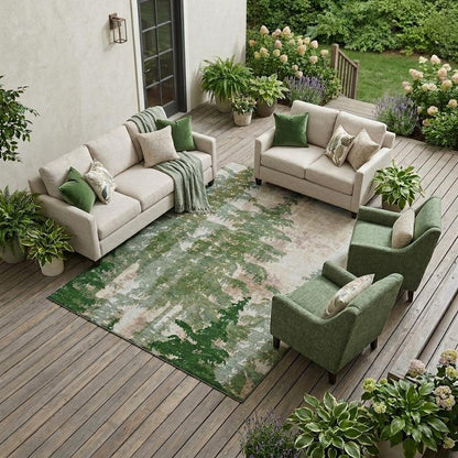 10' X 14' Green And Beige Floral Washable Indoor Outdoor Area Rug HomeRoots