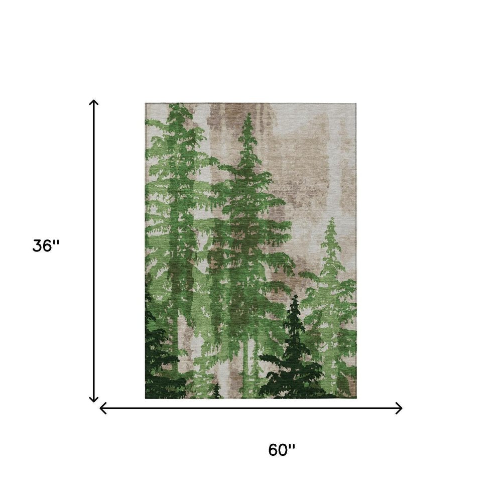 3' X 5' Green And Emerald Floral Washable Indoor Outdoor Area Rug — view 4