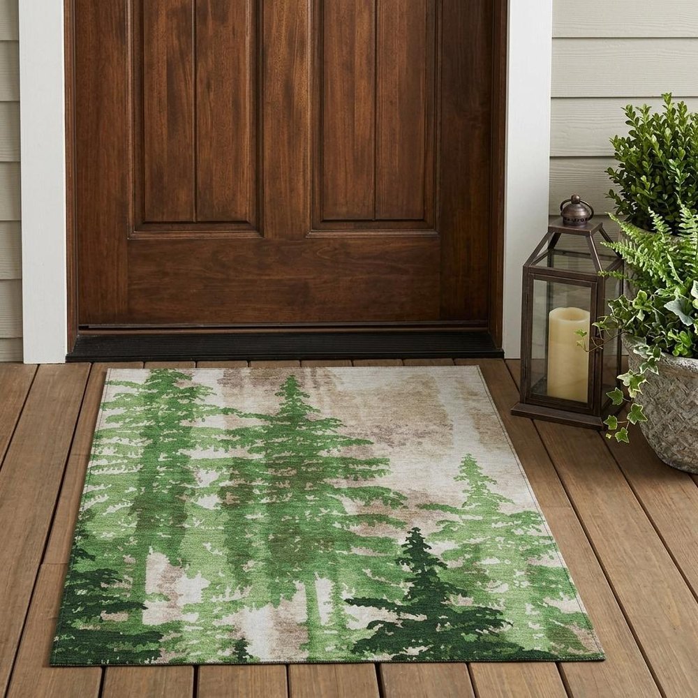 3' X 5' Green And Emerald Floral Washable Indoor Outdoor Area Rug — view 5
