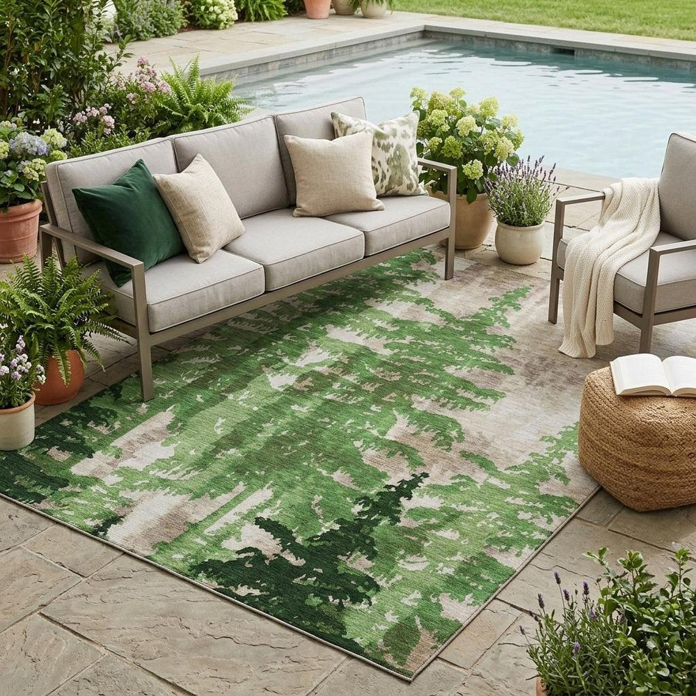 5' X 8' Green And Emerald Floral Washable Indoor Outdoor Area Rug — view 5