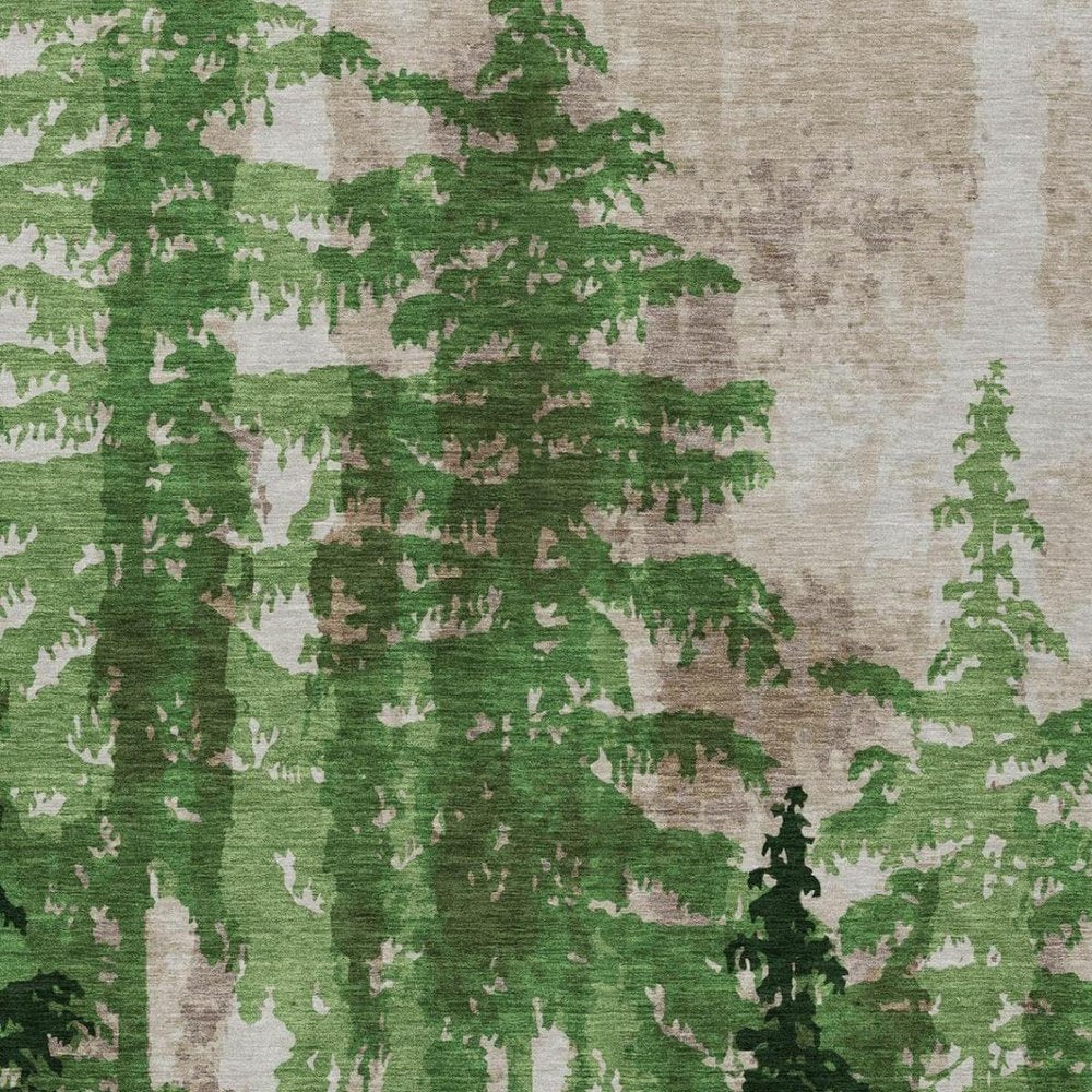 5' X 8' Green And Emerald Floral Washable Indoor Outdoor Area Rug
