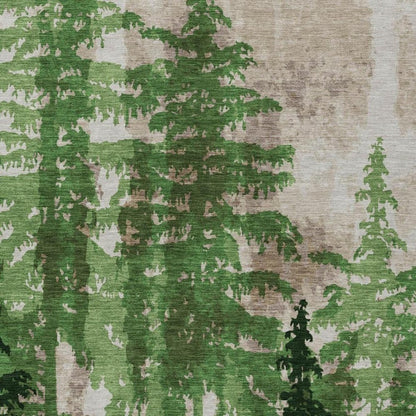 5' X 8' Green And Emerald Floral Washable Indoor Outdoor Area Rug