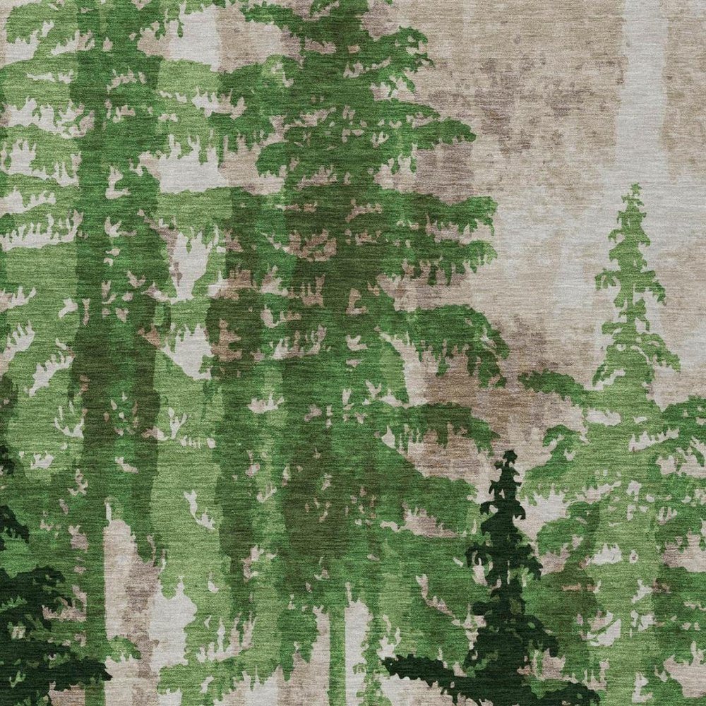 5' X 8' Green And Emerald Floral Washable Indoor Outdoor Area Rug