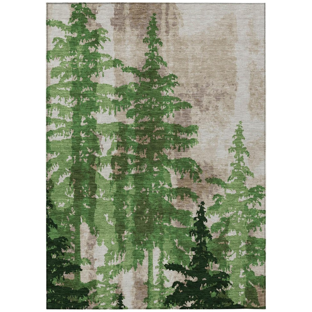 5' X 8' Green And Emerald Floral Washable Indoor Outdoor Area Rug — view 1