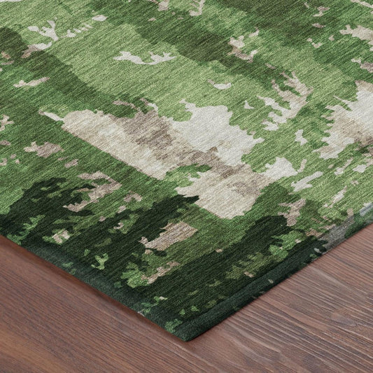 5' X 8' Green And Emerald Floral Washable Indoor Outdoor Area Rug