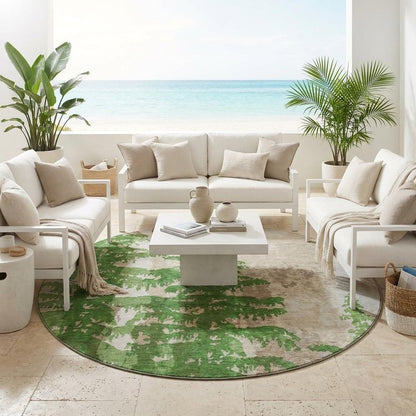 8' Green And Emerald Round Floral Washable Indoor Outdoor Area Rug HomeRoots