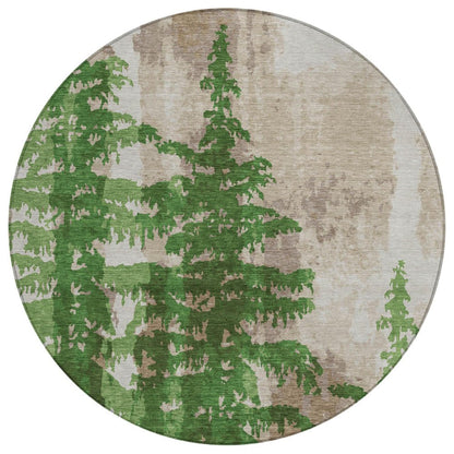 8' Green And Emerald Round Floral Washable Indoor Outdoor Area Rug HomeRoots