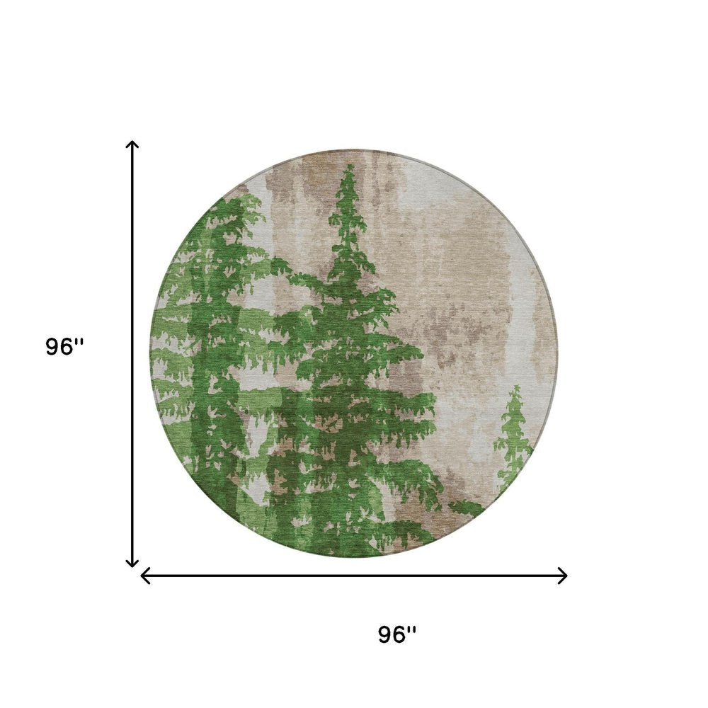8' Green And Emerald Round Floral Washable Indoor Outdoor Area Rug — view 4