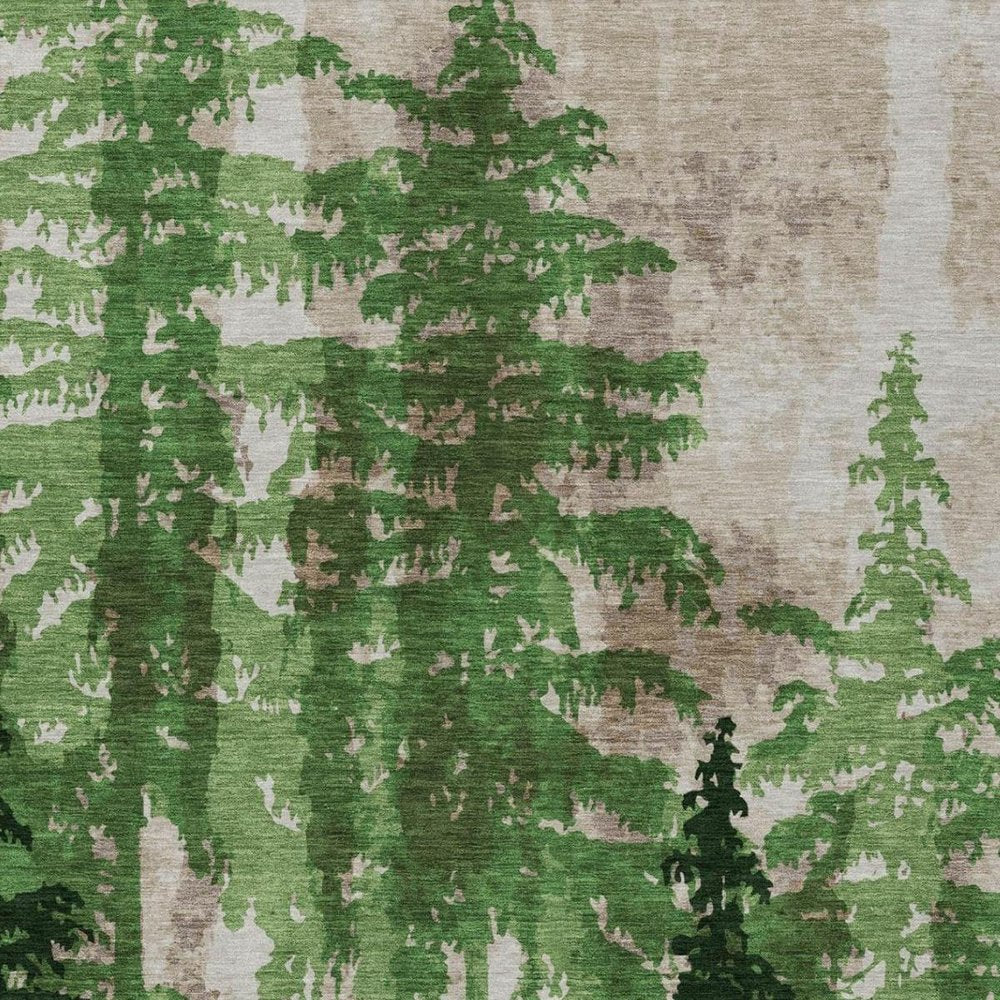 9' X 12' Green And Emerald Floral Washable Indoor Outdoor Area Rug