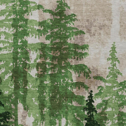9' X 12' Green And Emerald Floral Washable Indoor Outdoor Area Rug