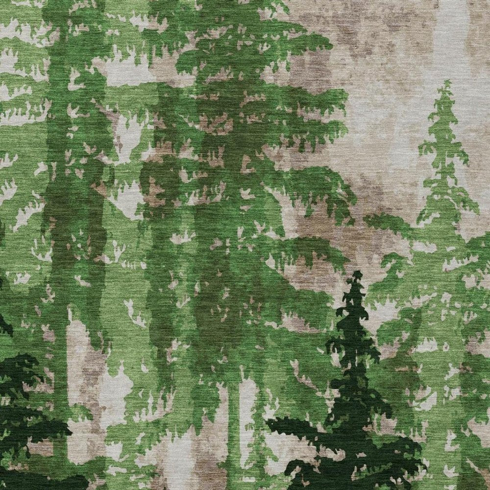 9' X 12' Green And Emerald Floral Washable Indoor Outdoor Area Rug
