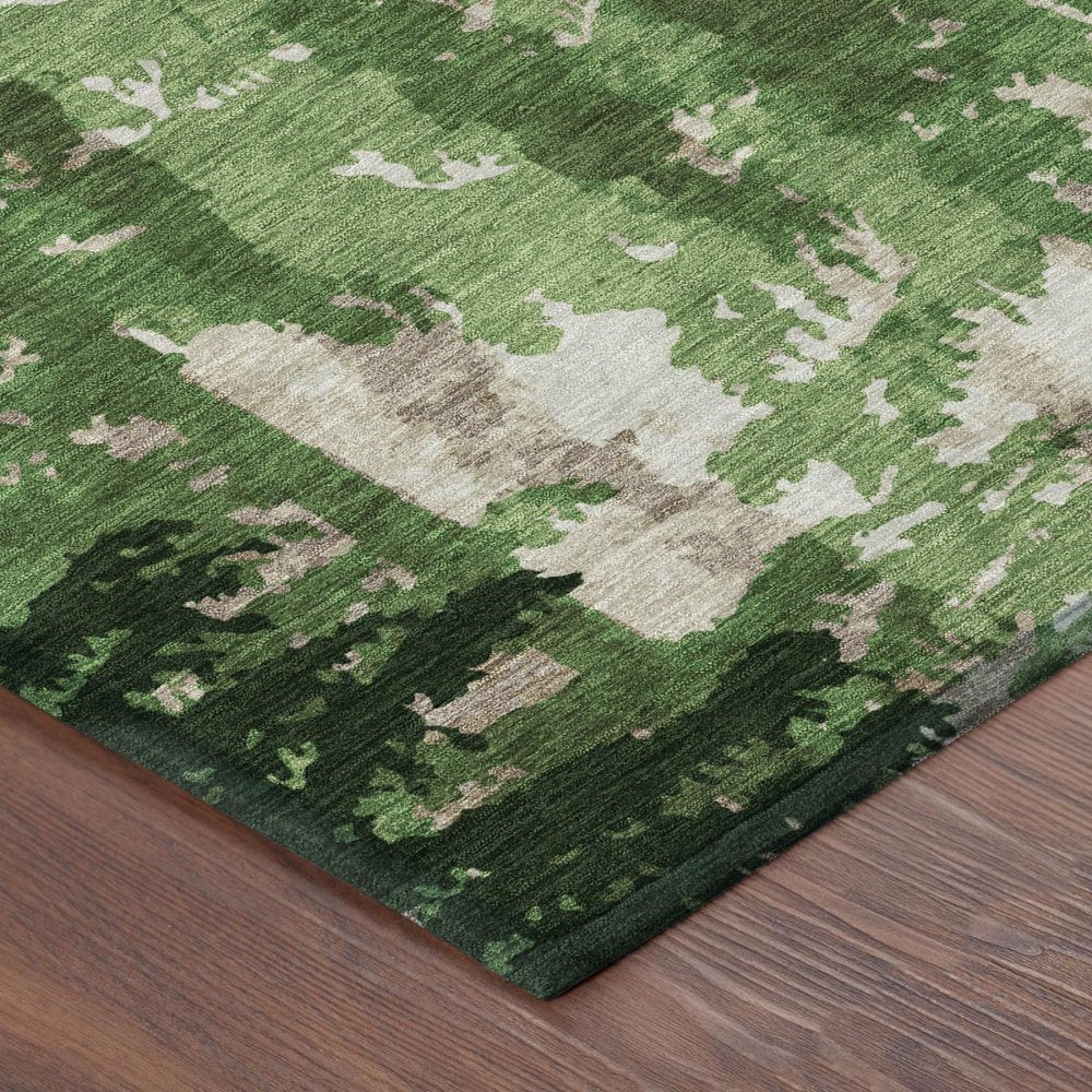 9' X 12' Green And Emerald Floral Washable Indoor Outdoor Area Rug — view 2