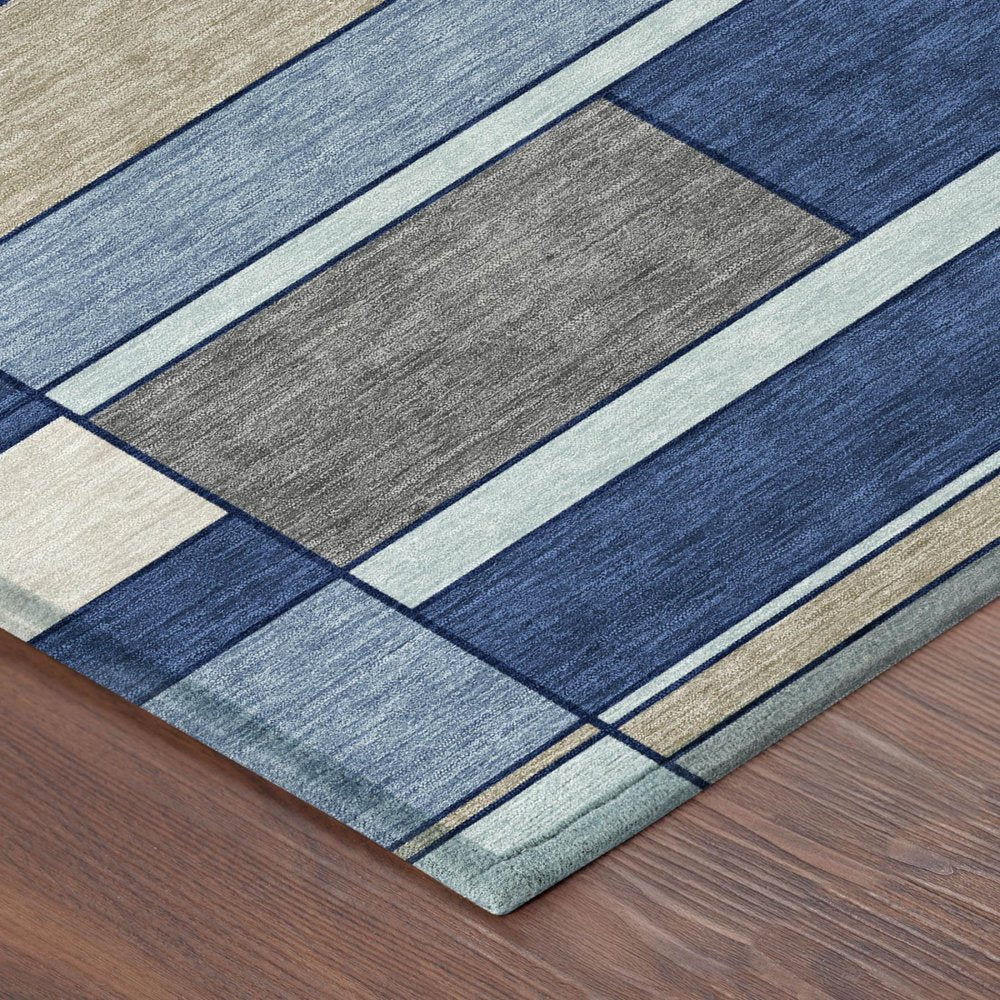 3' X 5' Blue And Chocolate Geometric Washable Indoor Outdoor Area Rug HomeRoots
