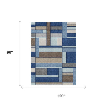 8' X 10' Blue And Chocolate Geometric Washable Indoor Outdoor Area Rug HomeRoots