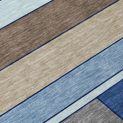8' X 10' Blue And Chocolate Geometric Washable Indoor Outdoor Area Rug HomeRoots
