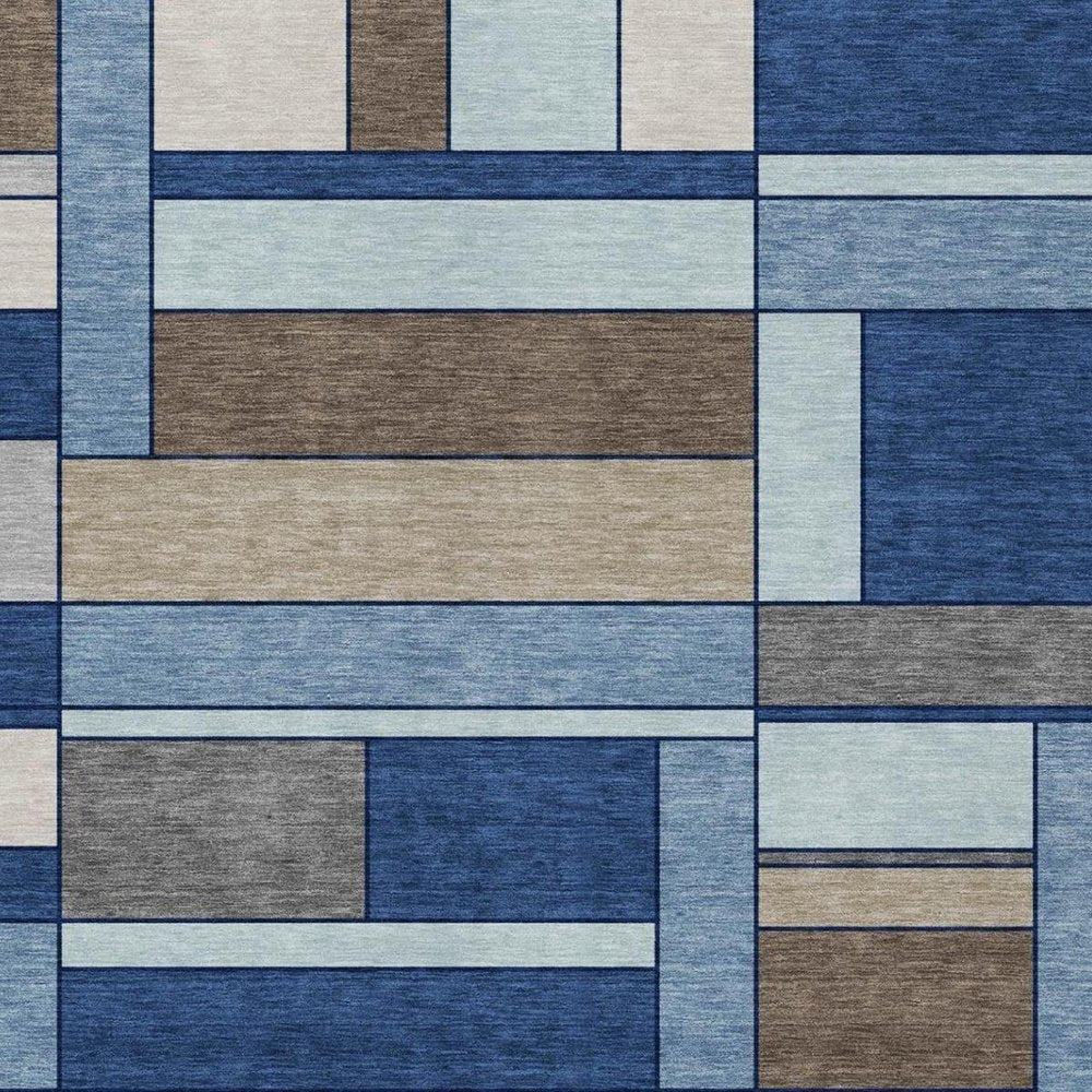 9' X 12' Blue And Chocolate Geometric Washable Indoor Outdoor Area Rug — view 9