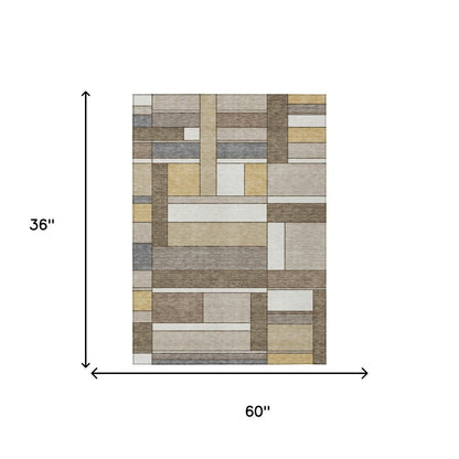 3' X 5' Beige And Brown Geometric Washable Indoor Outdoor Area Rug HomeRoots