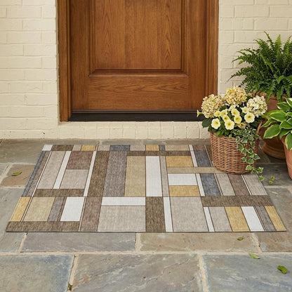 3' X 5' Beige And Brown Geometric Washable Indoor Outdoor Area Rug HomeRoots