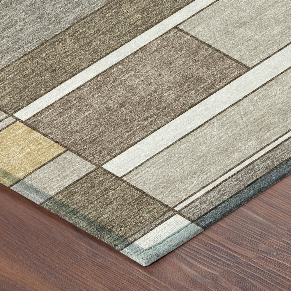 3' X 5' Beige And Brown Geometric Washable Indoor Outdoor Area Rug — view 2