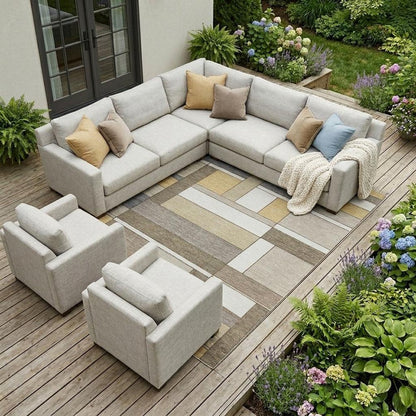 8' X 10' Beige And Brown Geometric Washable Indoor Outdoor Area Rug HomeRoots