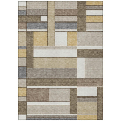8' X 10' Beige And Brown Geometric Washable Indoor Outdoor Area Rug HomeRoots