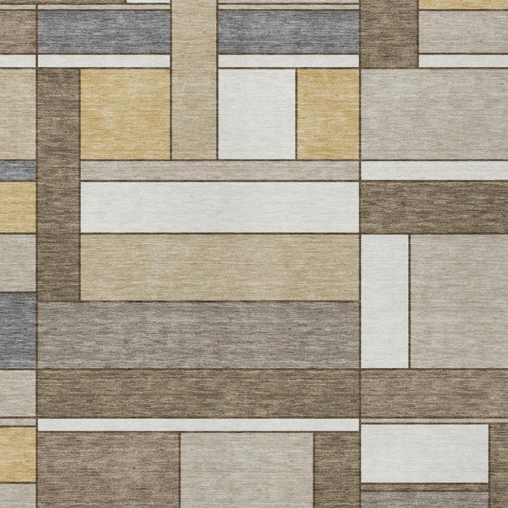 10' X 14' Beige And Brown Geometric Washable Indoor Outdoor Area Rug — view 7