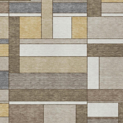 10' X 14' Beige And Brown Geometric Washable Indoor Outdoor Area Rug