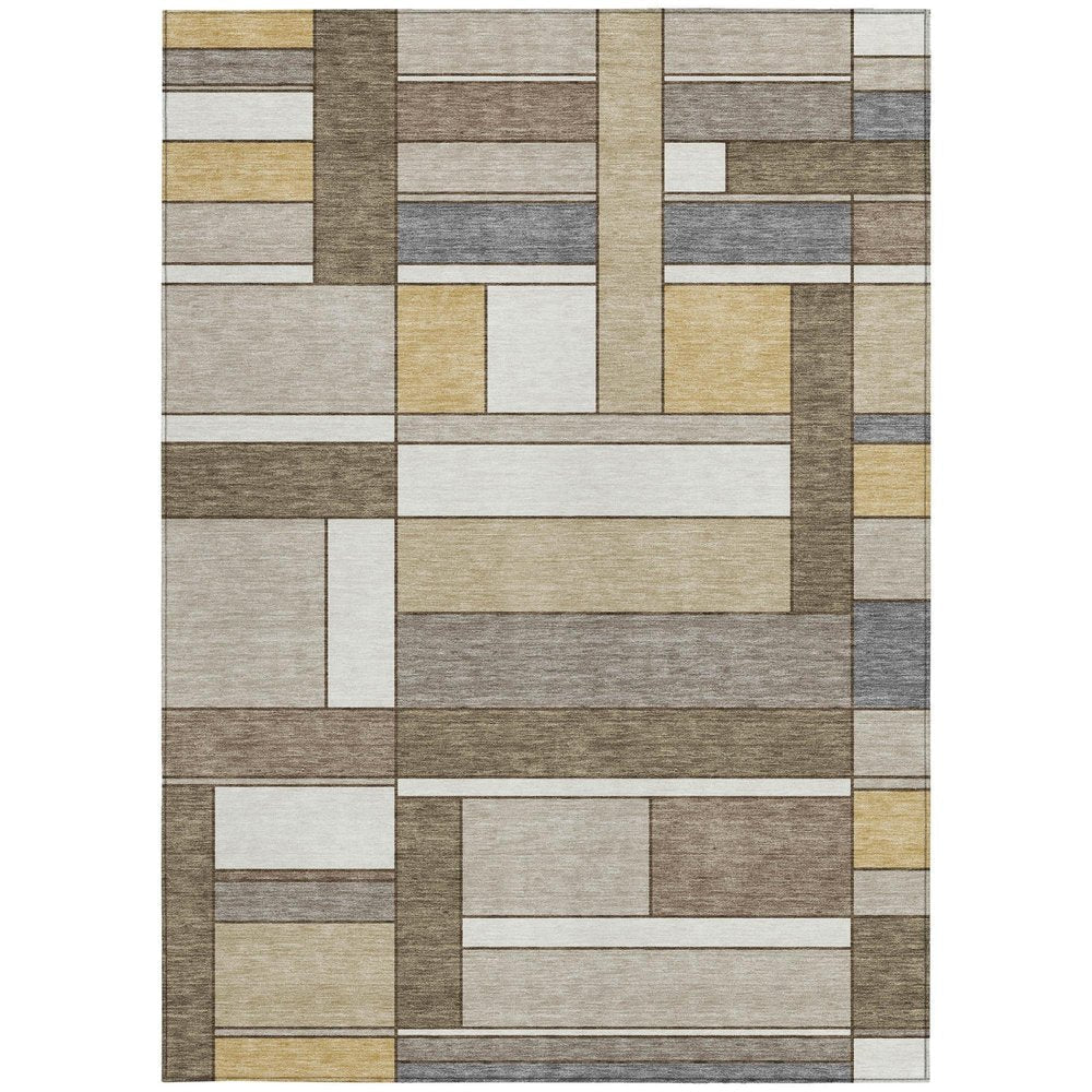 10' X 14' Beige And Brown Geometric Washable Indoor Outdoor Area Rug