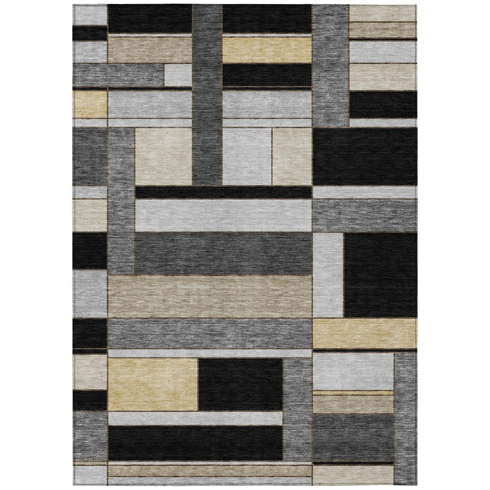 5' X 8' Black And Graphite Geometric Washable Indoor Outdoor Area Rug HomeRoots