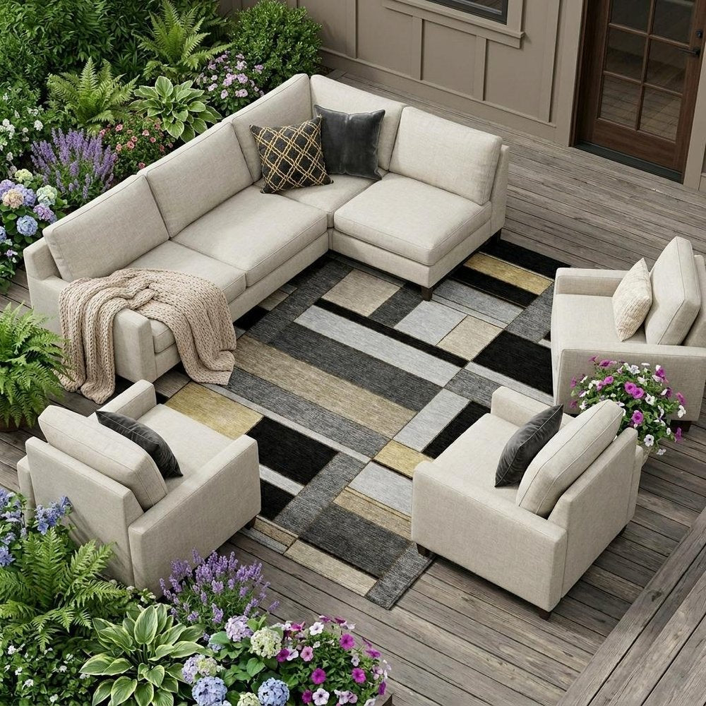 8' X 10' Black And Graphite Geometric Washable Indoor Outdoor Area Rug HomeRoots