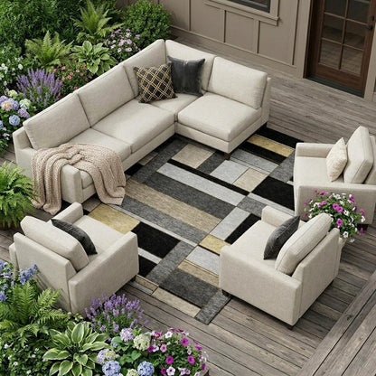 8' X 10' Black And Graphite Geometric Washable Indoor Outdoor Area Rug HomeRoots
