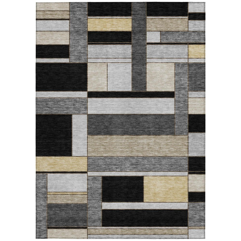 8' X 10' Black And Graphite Geometric Washable Indoor Outdoor Area Rug