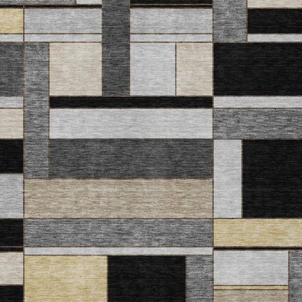 8' X 10' Black And Graphite Geometric Washable Indoor Outdoor Area Rug — view 8