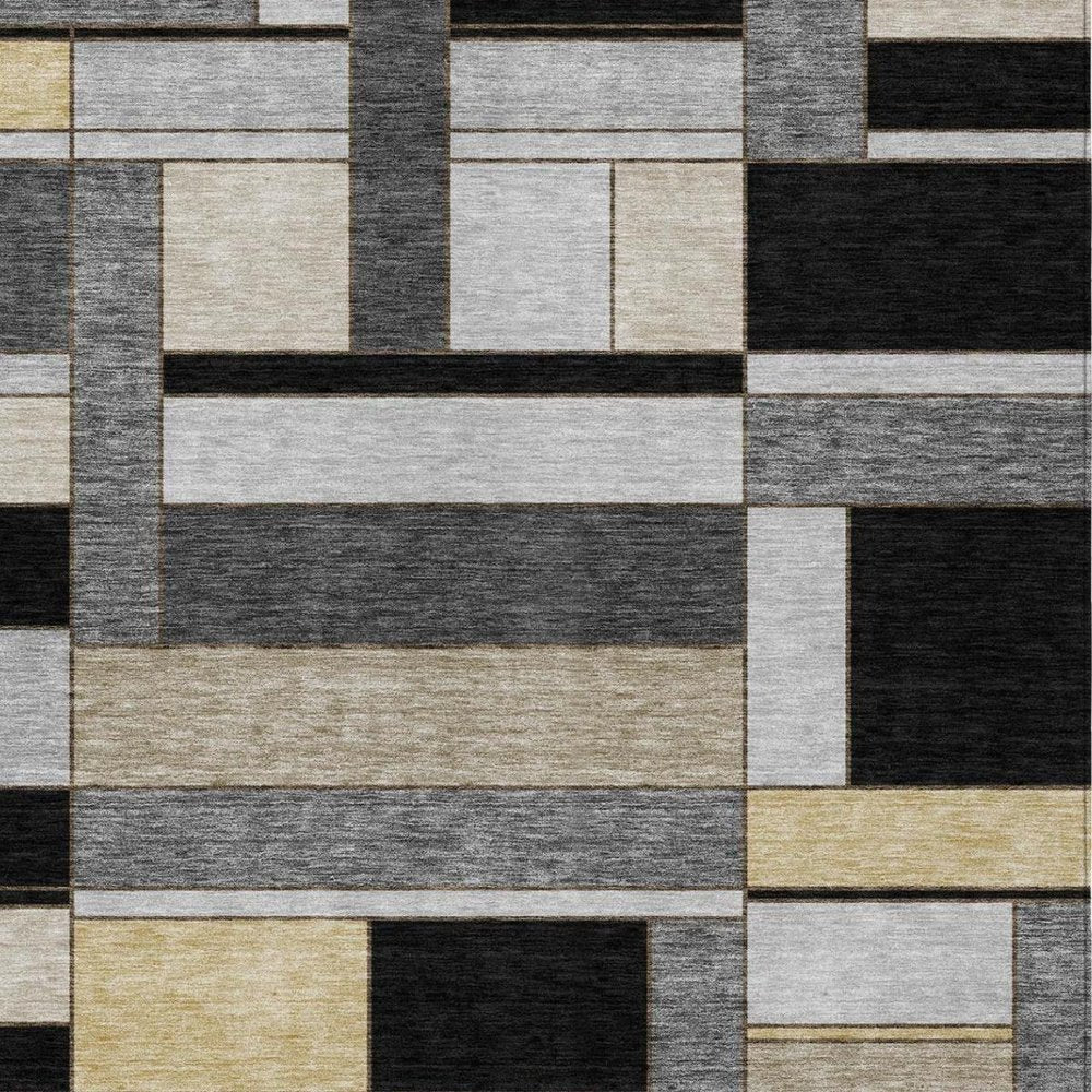 8' X 10' Black And Graphite Geometric Washable Indoor Outdoor Area Rug