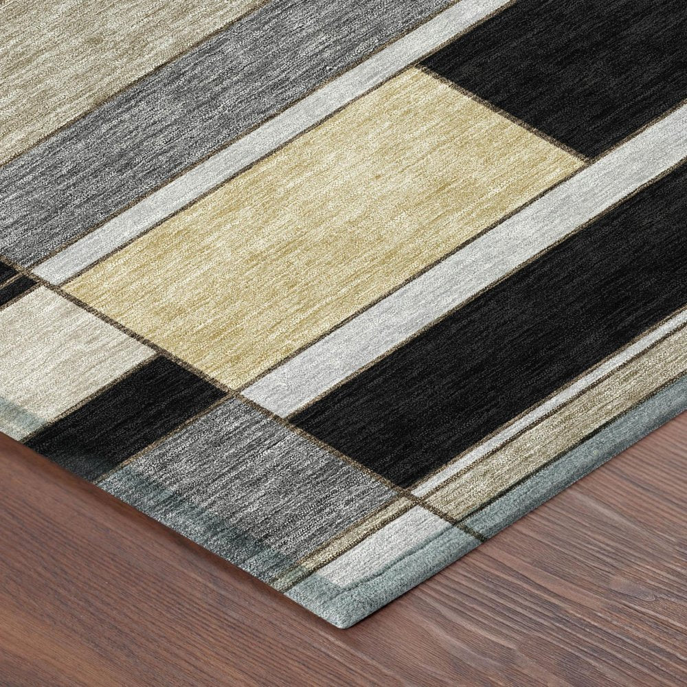 8' X 10' Black And Graphite Geometric Washable Indoor Outdoor Area Rug — view 3