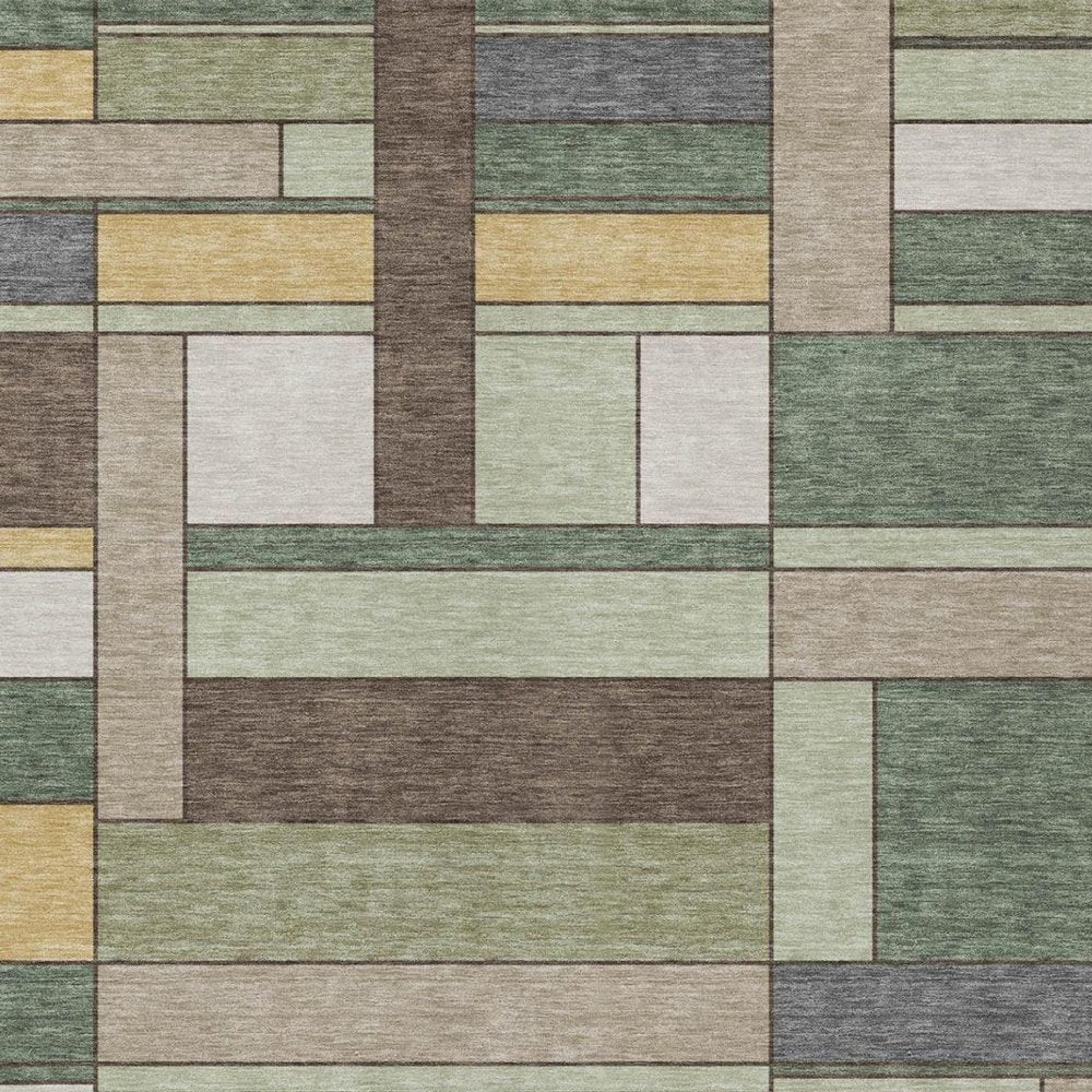 3' X 5' Green And Beige Geometric Washable Indoor Outdoor Area Rug
