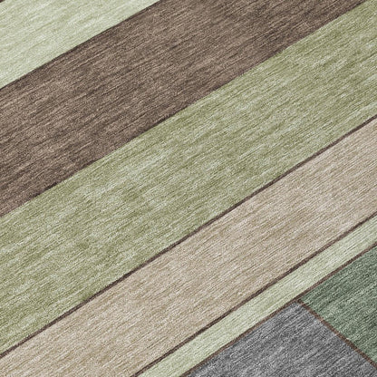 3' X 5' Green And Beige Geometric Washable Indoor Outdoor Area Rug