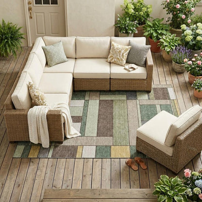 10' X 14' Green And Beige Geometric Washable Indoor Outdoor Area Rug HomeRoots
