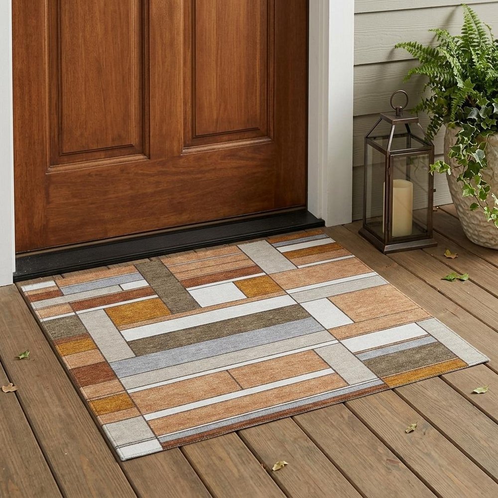 3' X 5' Copper And Orange Geometric Washable Indoor Outdoor Area Rug — view 5