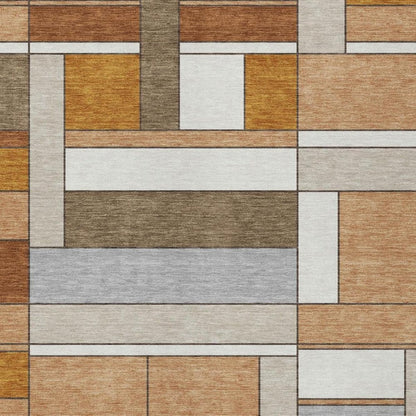 3' X 5' Copper And Orange Geometric Washable Indoor Outdoor Area Rug