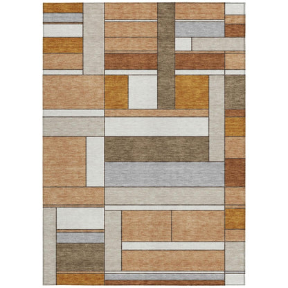 3' X 5' Copper And Orange Geometric Washable Indoor Outdoor Area Rug