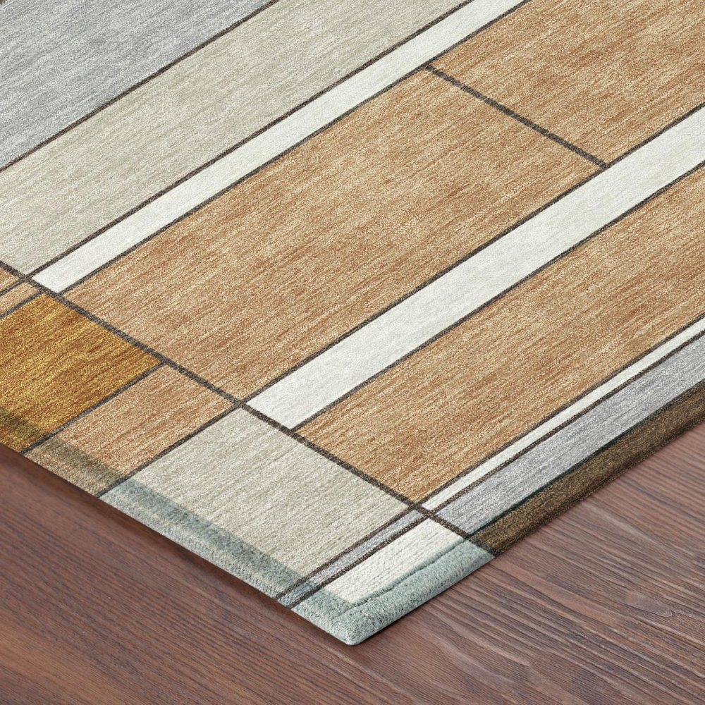 3' X 5' Copper And Orange Geometric Washable Indoor Outdoor Area Rug — view 3