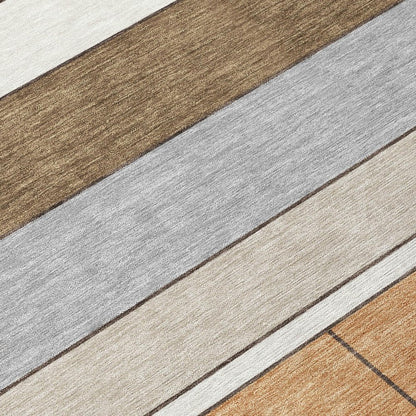 3' X 5' Copper And Orange Geometric Washable Indoor Outdoor Area Rug